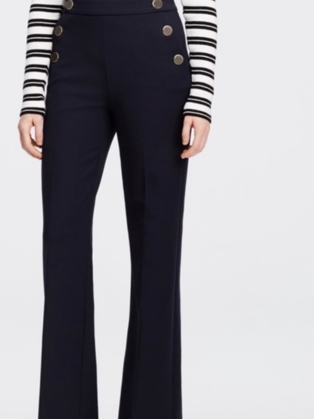 LOFT Navy Sailor-Inspired Flare Pants with Gold Buttons